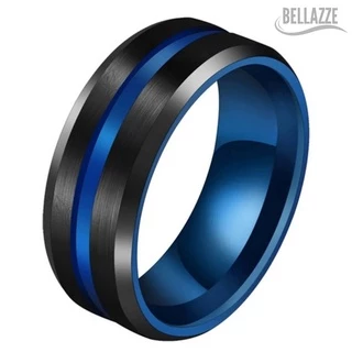Anel Titânio Aço Inoxidável Preto Fosco Vinco Azul Moderno