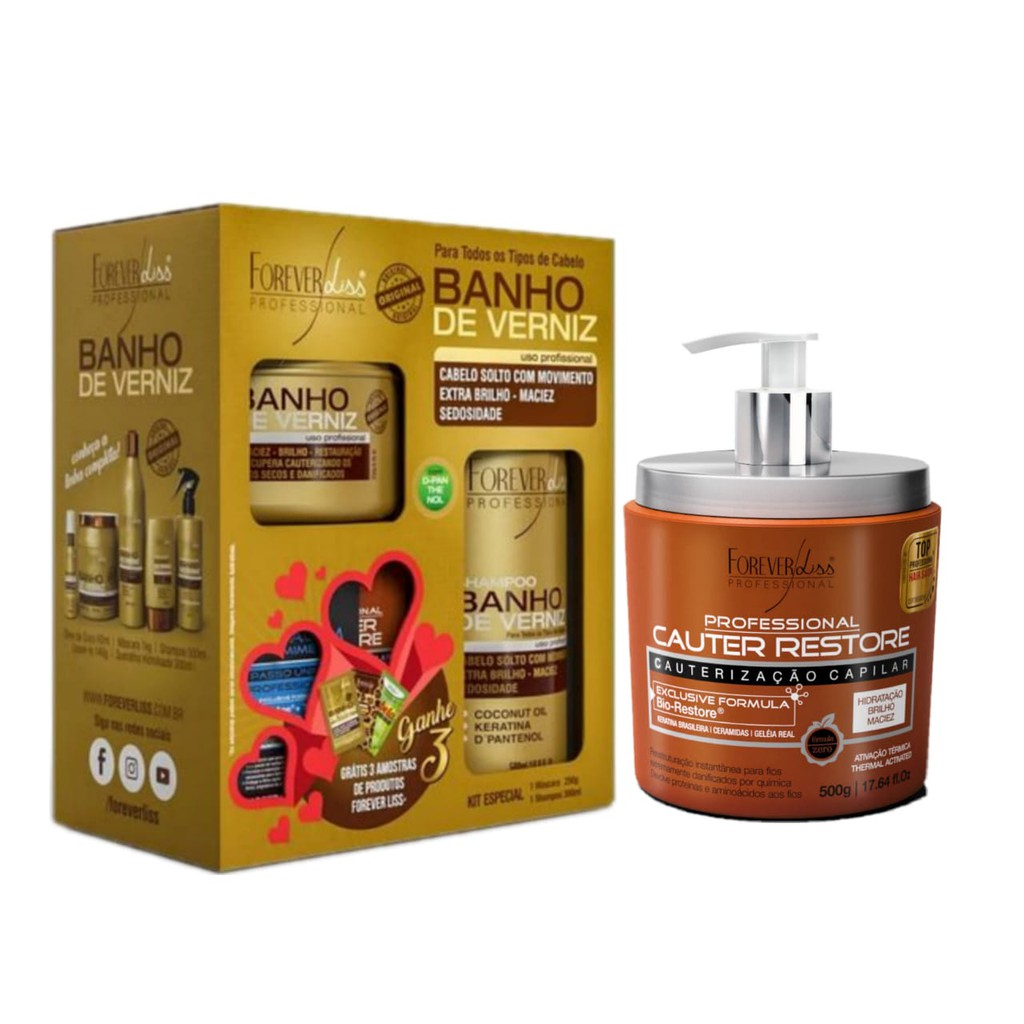 Forever Liss Kit Especial Banho De Verniz Shampoo 300ml Máscara