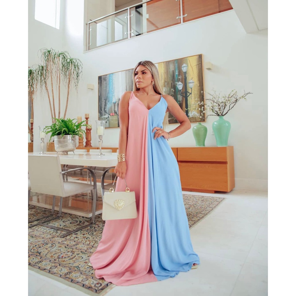 Vestido Ch Revela o Azul e Rosa Shopee Brasil