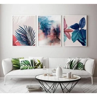 Quadro Decorativo Kit 03 Peças Tamanhos: 40x60 - 50x70 Folhagem Arte Abstrata Colorido Para Sala Quarto Escritório - Placas Sem Moldura