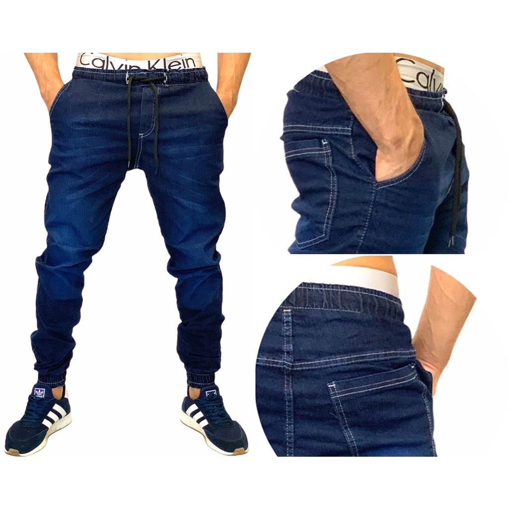 Calça Jogger Jeans Escura Rasgada - Jeans Escura - P