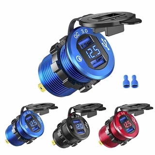 Carga Rápida 3.0 Tomada Carregador Dual USB De Alumínio De Energia Com LED Voltímetro Para 12 V 24 Carro Barco Marinha ATV RV