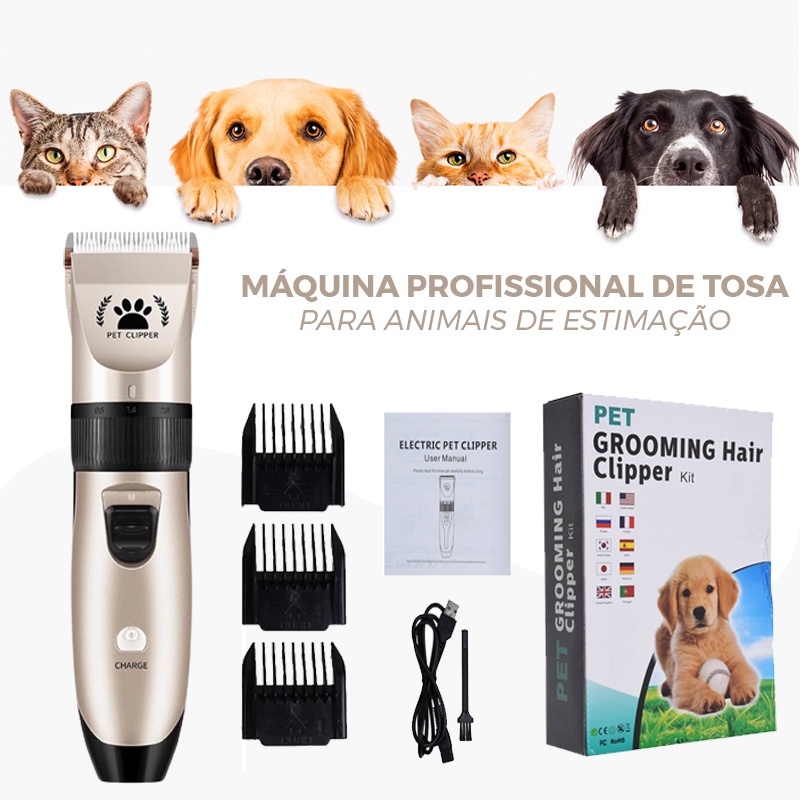 Kit Tosa Maquina Profissional Pets + Tesouras Cortador Lixa