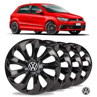 Jogo 4 Calota Velox Aro 15 Preta Vw Gol Saveiro Fox Polo Up