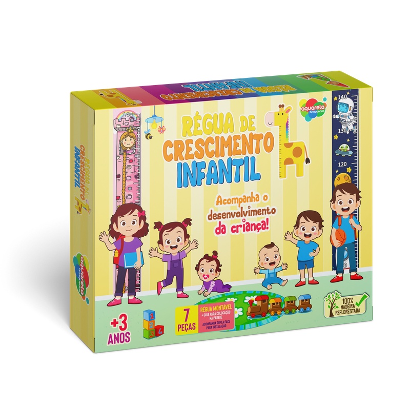 RÉGUA DE CRESCIMENTO INFANTIL madeira reflorestada MDF 2 títulos Castelo Encantado / Foguete no Espaço Aquarela Brinquedos