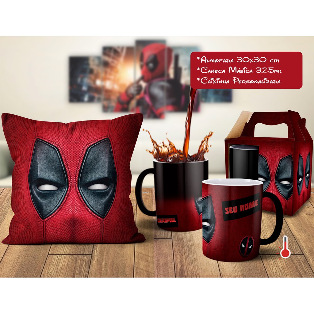 Caneca Mágica + Almofada Deadpool com Nome