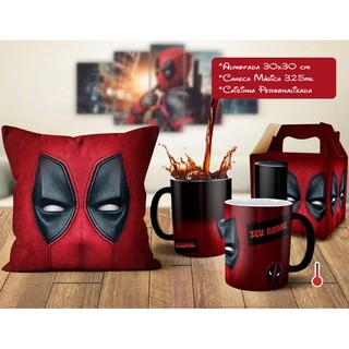 Caneca Mágica + Almofada Deadpool com Nome