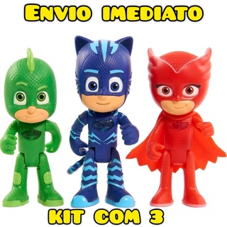 Boneco PJ Masks Herois Kit Com 3 15CM Com Led Na Cabeça Promoção