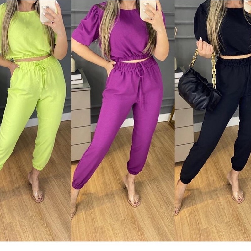 CONJUNTO CALÇA JOGGER E CROPPED TOMARA QUE CAIA - Calças - Conjuntos