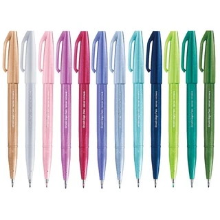 Kit 12 Cores Brush Pen Sign Pentel Pastel