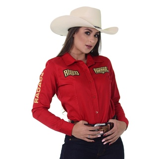Camisa Country Bordada Feminina Original Radade Vermelha Ram Rodeo Tecido Grosso Festa do Peão Barretos | Ref.: 004514