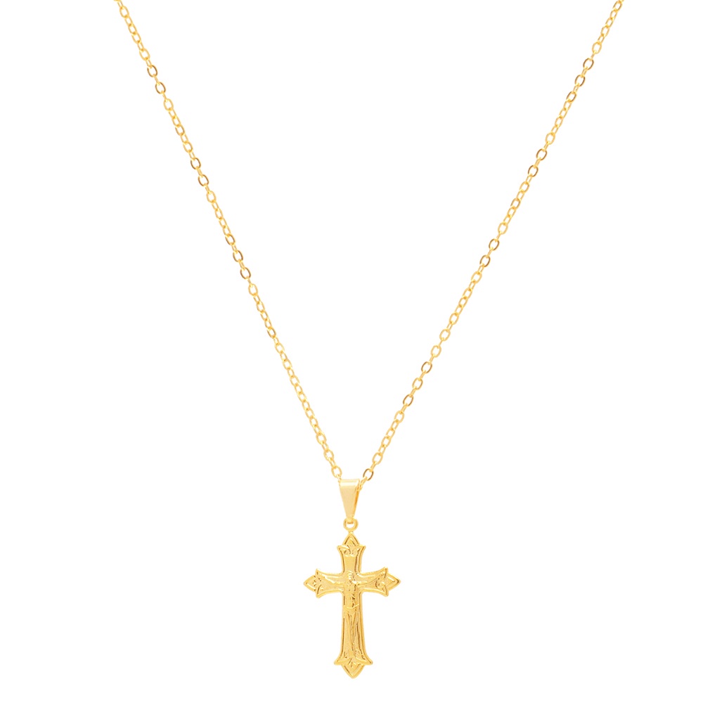 Colar Religioso Cruz e Jesus Folheado A Ouro 18k