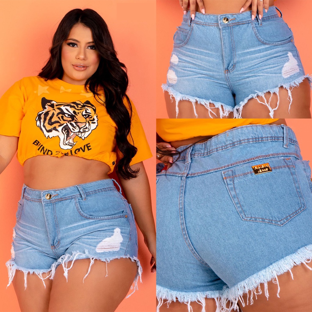 Short Jeans Plus Size Curto Desfiado Rasgado Cintura Alta - Useconf - Short  Feminino - Magazine Luiza