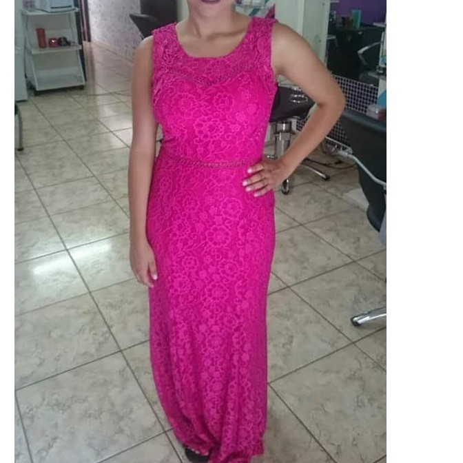 Vestido de store renda rosa longo