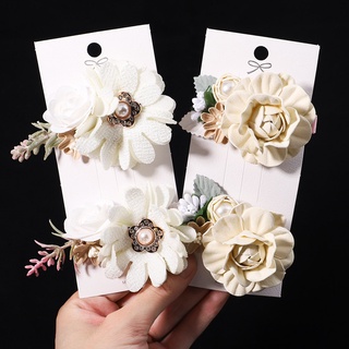 2pcs/set Kids Girls Hairpin Simulação De Flores Com Pearl Rhinestone Hair Clip Barrettes Acessórios De Cabelo Coreano Presente De Natal
