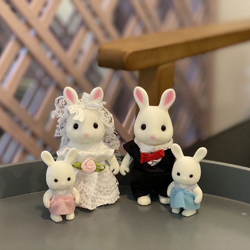 4PC 1/12 Children's Miniature Dollhouse Furniture Accessories Baby Plush Dolls Forest Rabbit Family Critters Toys For Girls