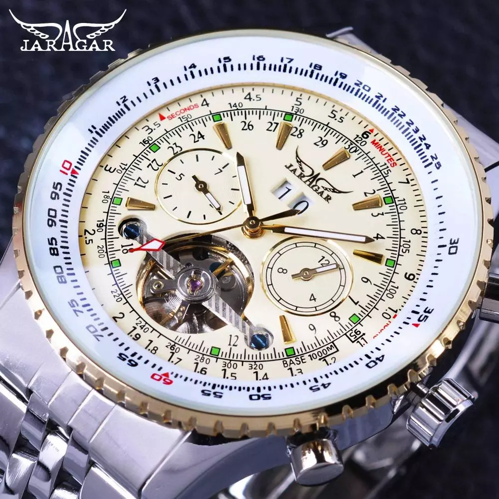 Jaragar Aviator Series Mostrador Militar De Balança Tourbillon Design Homens Relógio Mecânico Automático
