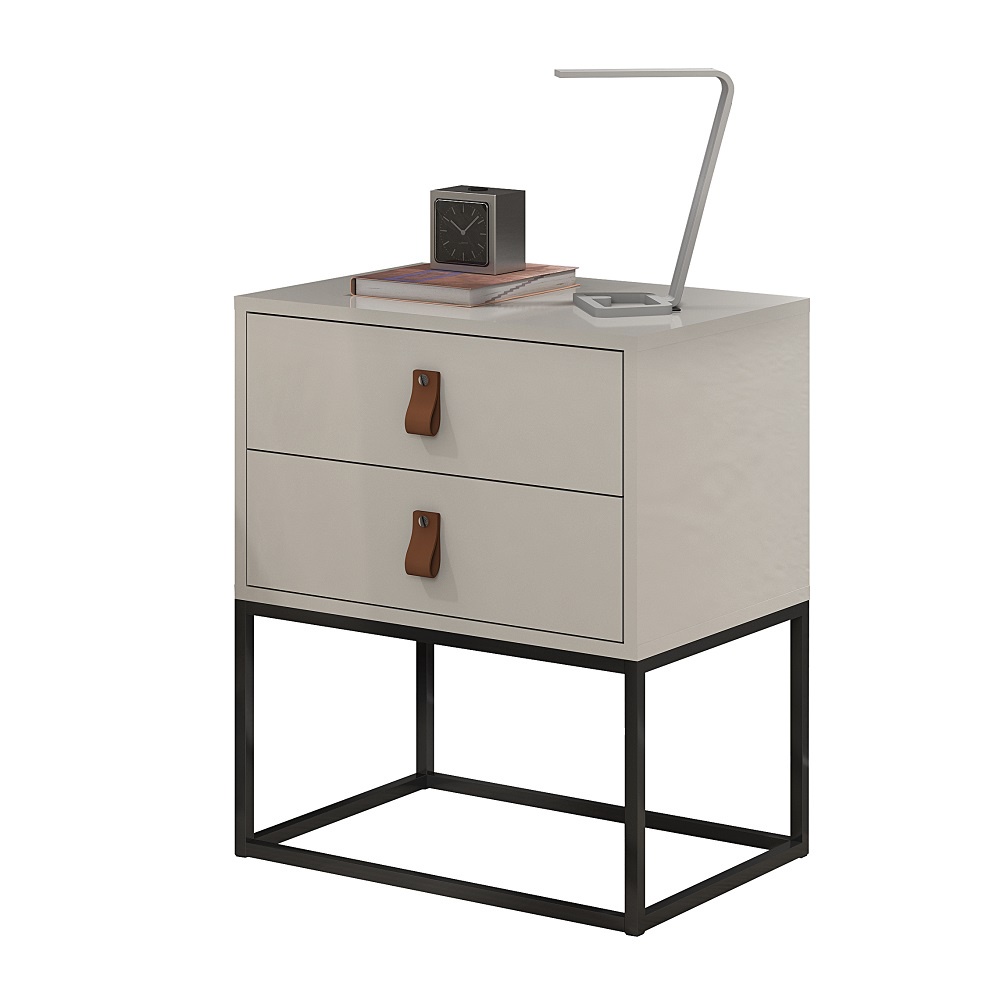Mesa Cabeceira Estilo Industrial 2G Corrediça Telescopica Base Preto Cor:Off White