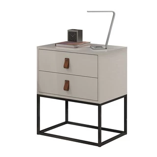 Mesa Cabeceira Estilo Industrial 2G Corrediça Telescopica Base Preto Cor:Off White