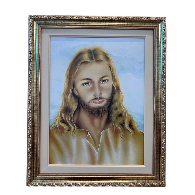 Quadro olhar de Cristo te acompanhar 30x40 luxo dourado ref1069