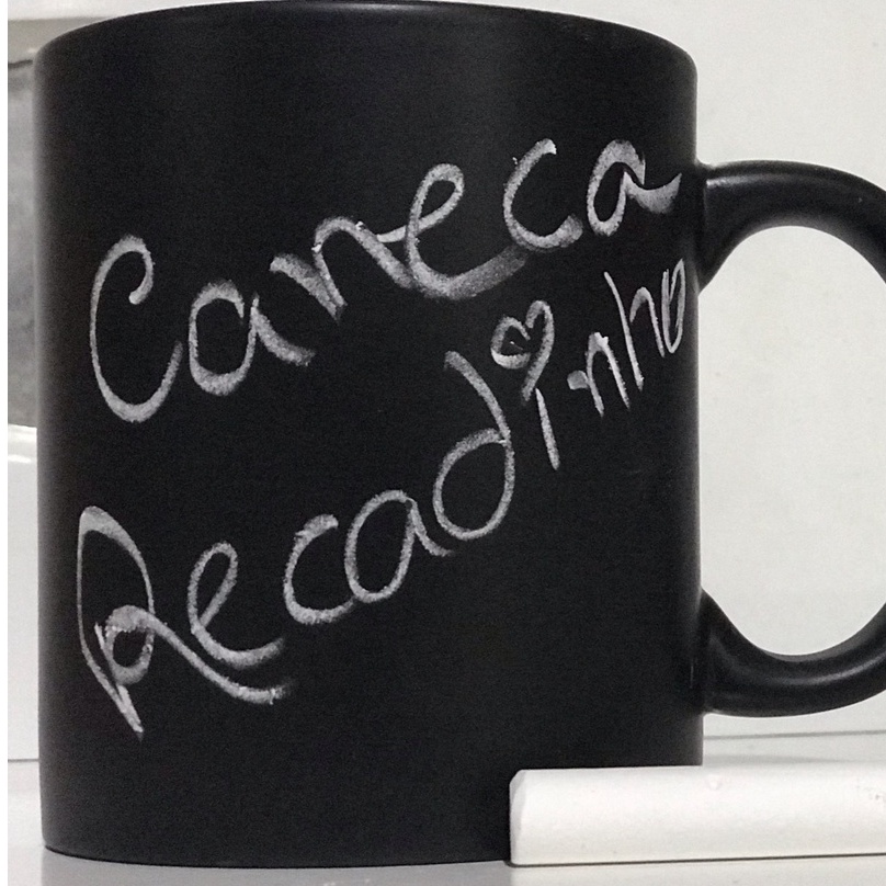 Caneca Decorativa Lousa Preta Fosco Recadinho Presente