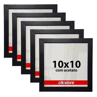 Kit 5 Molduras 10x10 Quadros Acetato Foto Madeira Retrato