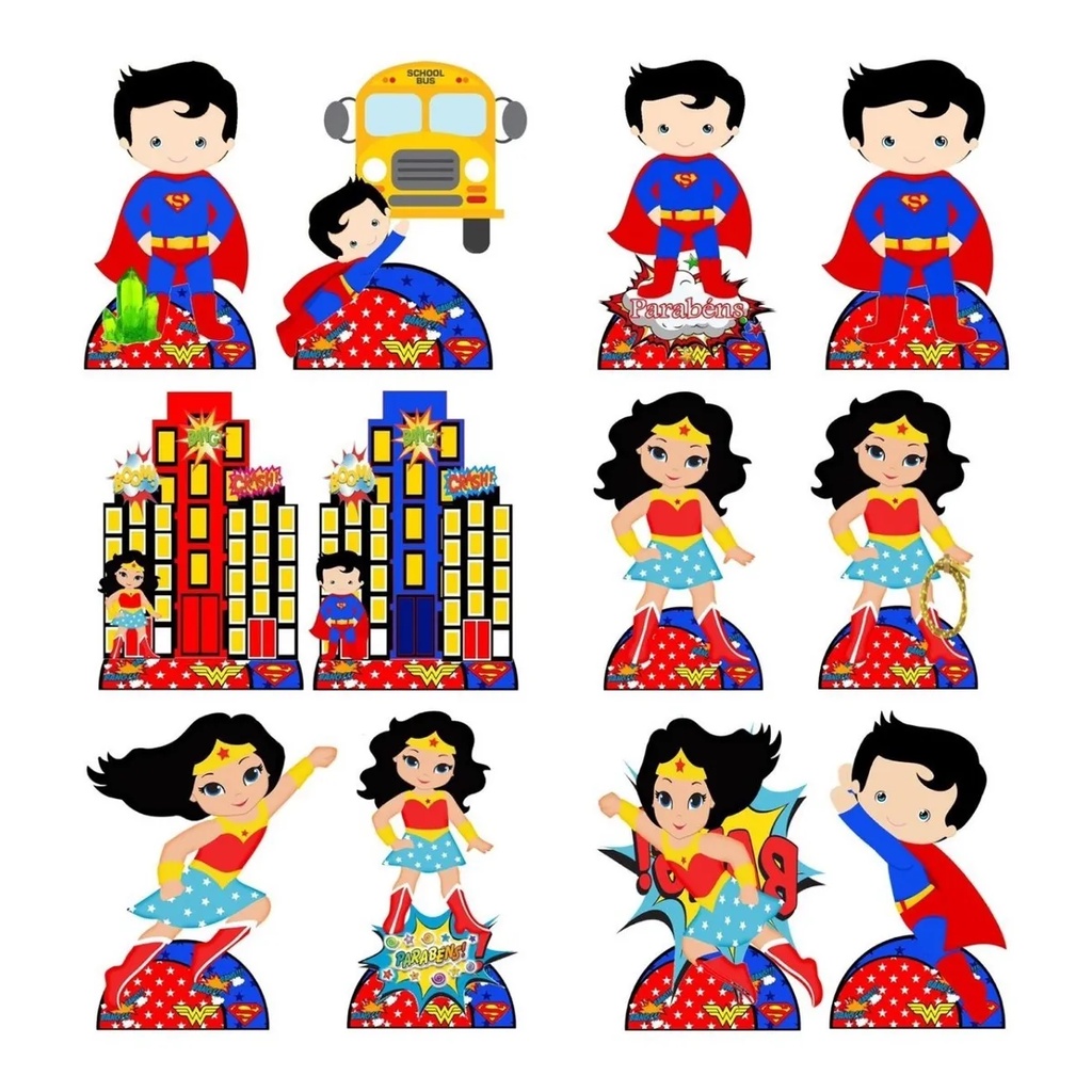 50 Kit Lembrancinhas Festa: Superman E Mulher Maravilha