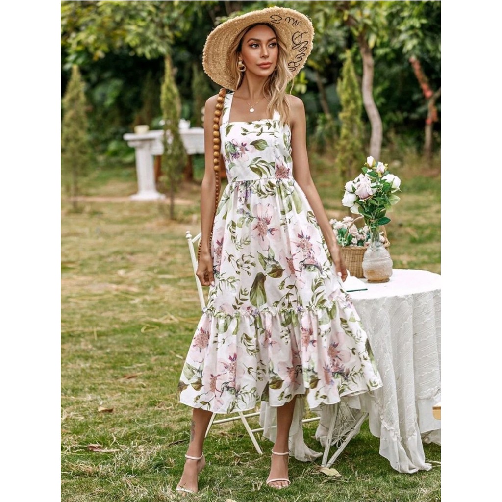 Vestido floral store midi para casamento