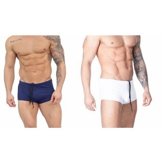 kit 2 sunga moda praia masculino Branca E Azul Marinho , com proteção uv50