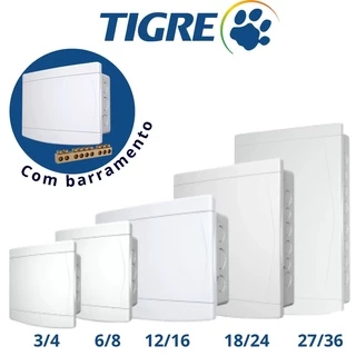 Quadro de Disjuntores Tigre para 8 ou 16 ou 24 Disjuntores Branco Com Barramento ou Sem Barramento