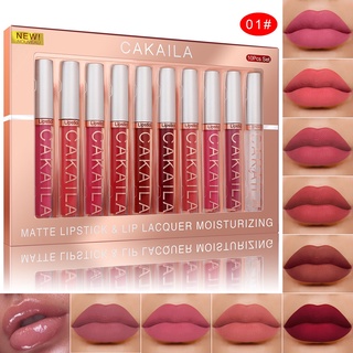 10 Pcs Aveludada Batom Conjunto De Longa Duração Não Gruda Copo Golpe Kit De Maquiagem Cosméticos Para Mulheres Menina