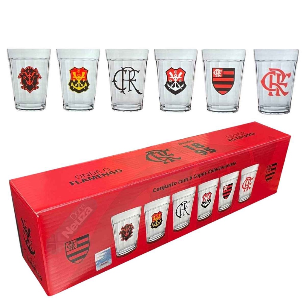 Jogo Flamengo de 6 Copos Americanos Escudos 190 ml - flamengo