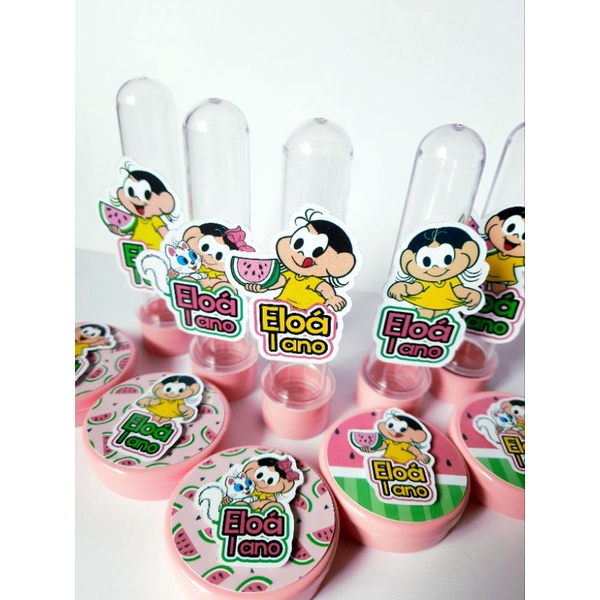 kit 20 personalizados - 10 tubetes e 10 latinhas 3d - Magali candy ...