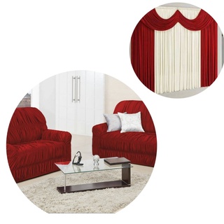 Cortina Home Sofa Cover Red Stripes(pack of 2)