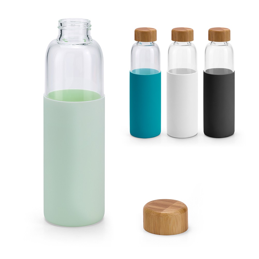 Garrafa Squeeze Vidro Borossilicato Com Capa Silicone 600ml LANÇAMENTO
