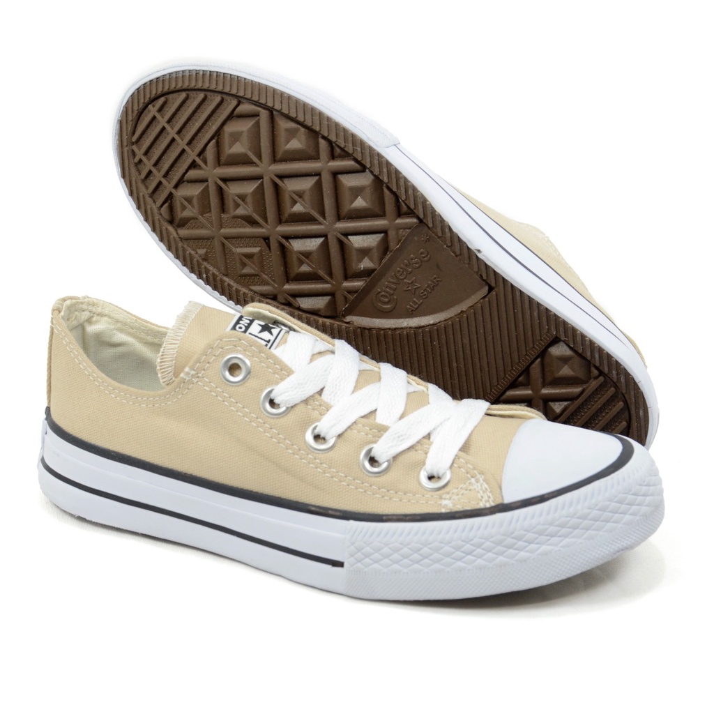 Tênis Converse All Star Cano Curto Bege e Dourado