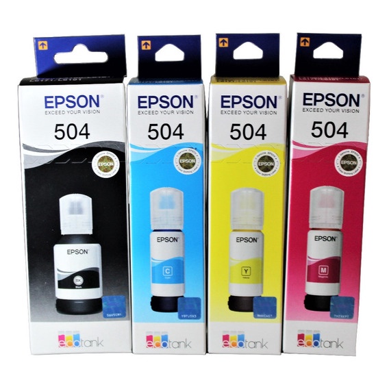 Kit 4 Refil Tinta Epson Original T504 Para Impressoras L4150 L4160 L6161 L6191 L6171 Escorrega 2093