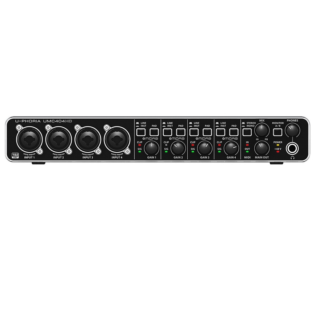 Placa de Som, Interface de Audio USB Midi 4x4 Behringer Umc404hd 192khz