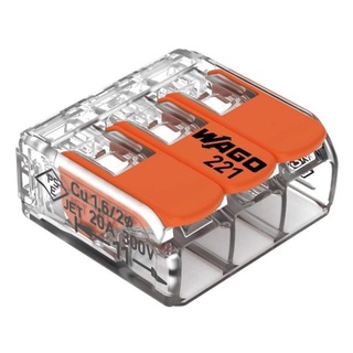 CONECTOR WAGO COMPACTO EMENDA 3 FIOS 221-413 - 100 PEÇAS