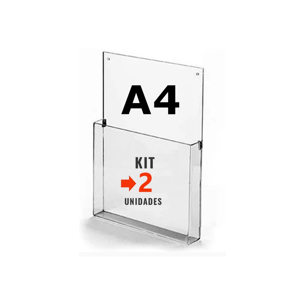 Kit Com 2 Display Acrilico Porta Papel Folheto A4 De Parede Com Bolsa Capacidade De Até 250 1654