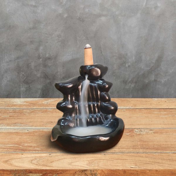 Porta Incenso Backflow A Cascata In Ceramica Con 30 Coni, 30 Bastoncini, Pinze E Cuscino - Bruciatore Per Aromaterapia E Yoga (Blu, Motivo Doppio Pesce)