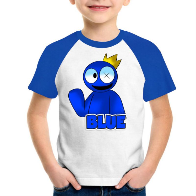 Camiseta Infantil Babão Blue Rainbow Friends Para Colorir