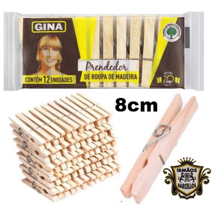 Prendedor de Roupa de Madeira Gina Com 12 Unidades Pregador De Roupa