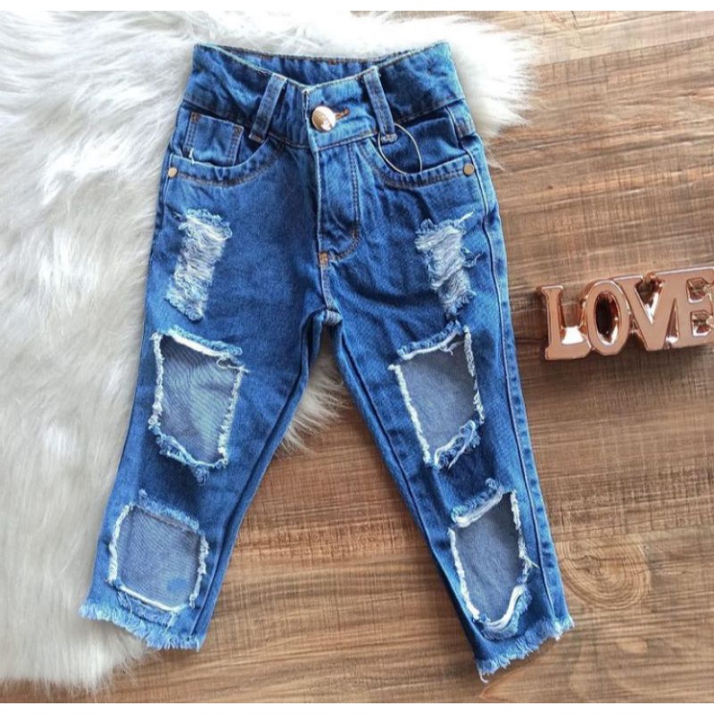 Calça jeans rasgada infantil menina Destroyed lançamento