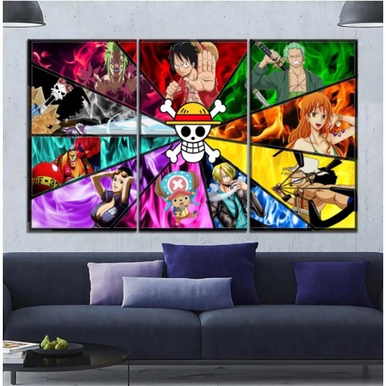 Quadro 5 Peças Para Sala One Piece Anime Desenhos Series 3d