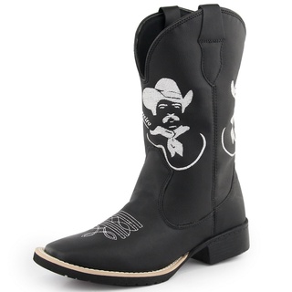 Bota Masculina Country Texana de Couro Cano Longo Bico Quadrado Tião Preta