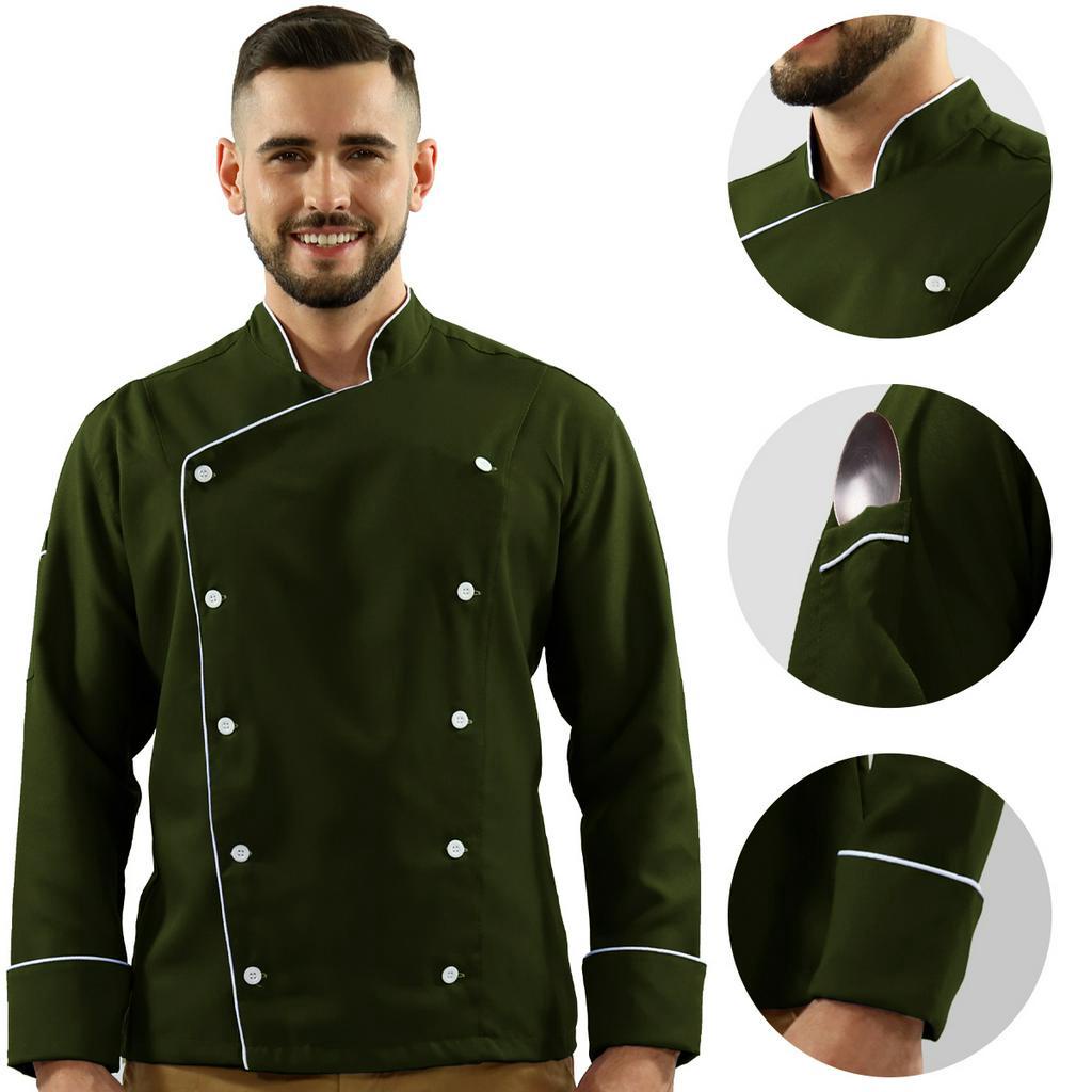 Dólmã Unissex Para Chef de Cozinha Modelo Tradicional Verde 
