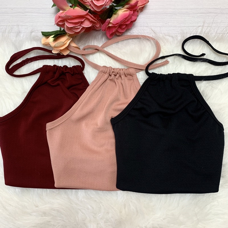 Cropped de amarrar no pescoço, malha crepe, blusinha feminina atacado ...