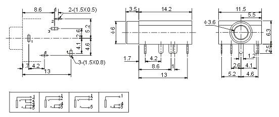 Kit 5 * Jack J2 P2 Estéreo com Rosca p Placa Stereo PJ-324M