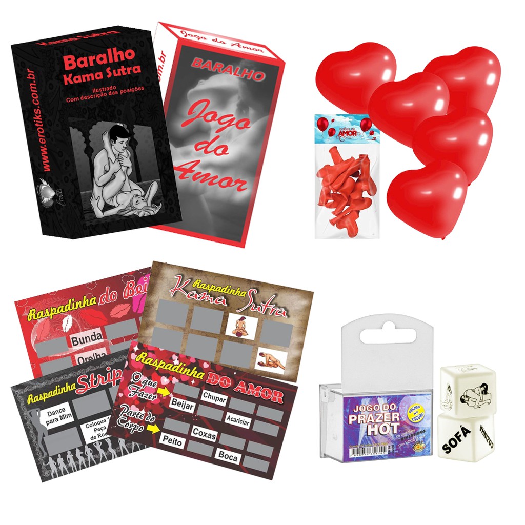 Kit Casal Brincadeiras 8 Itens Dia dos Namorados - Sex Shop